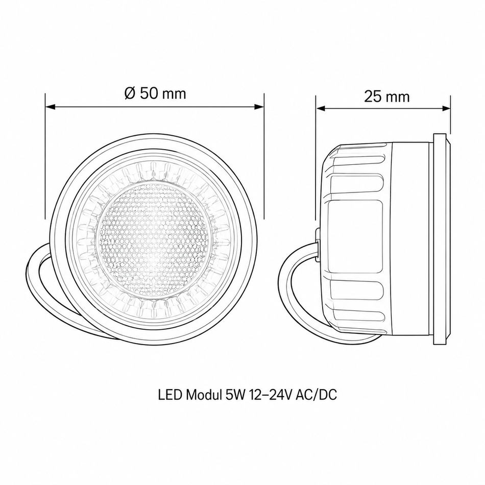 LED Modul 5W 12–24V AC/DC | Dimmbar | Ø50mm | 60° | Warmweiß 2700K / Kaltweiß 6000K