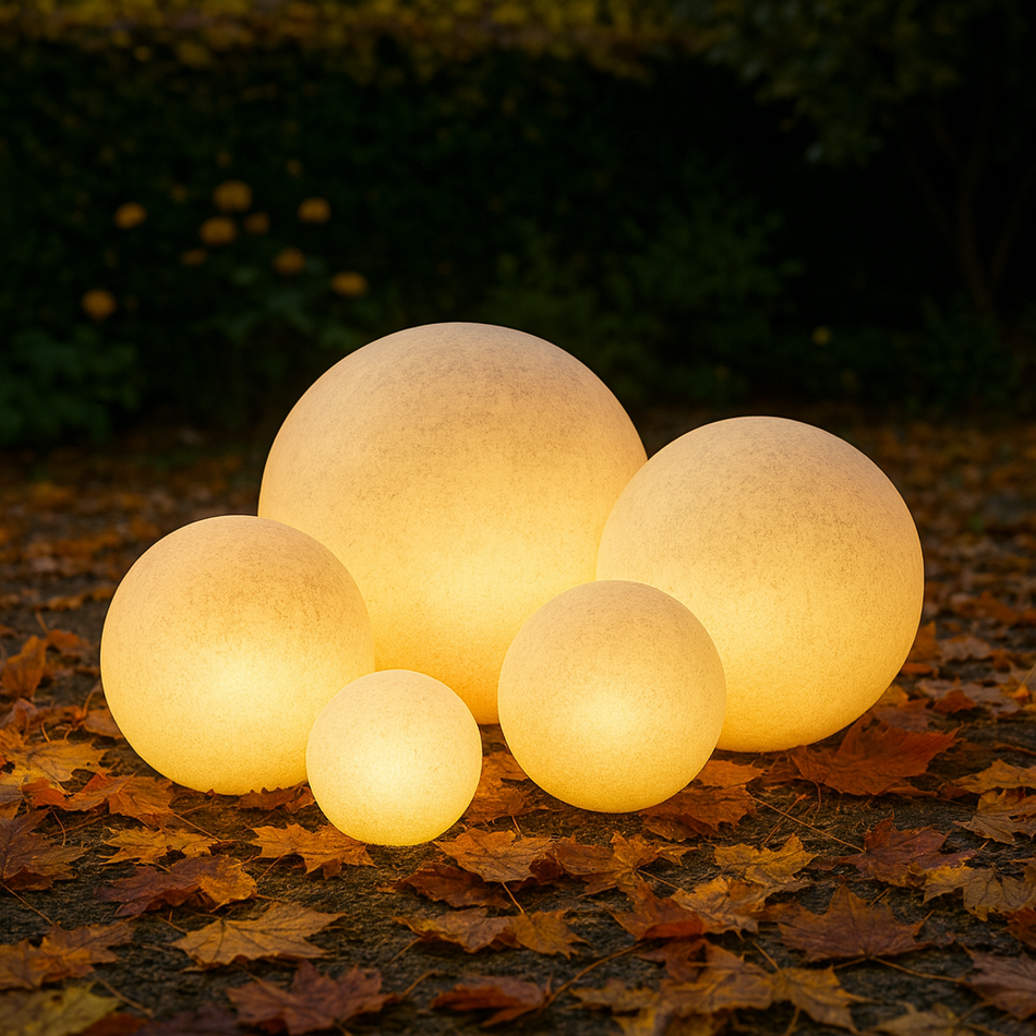 Kugelleuchte mit Erdspieß Ø20cm-58.5cm Naturstein-Optik | max. 15W IP65 E27 230V | Gartenbeleuchtung