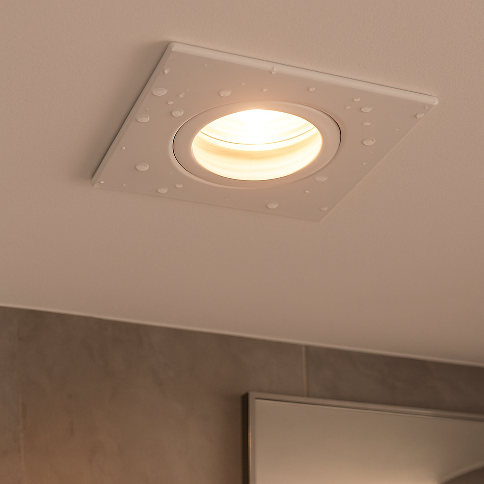 LED Einbaustrahler für außen und innen | Eckig 90mm x 90mm | Aluminium | IP44 | inkl. GU10 Fassung 230V | extra-flach | dimmbar