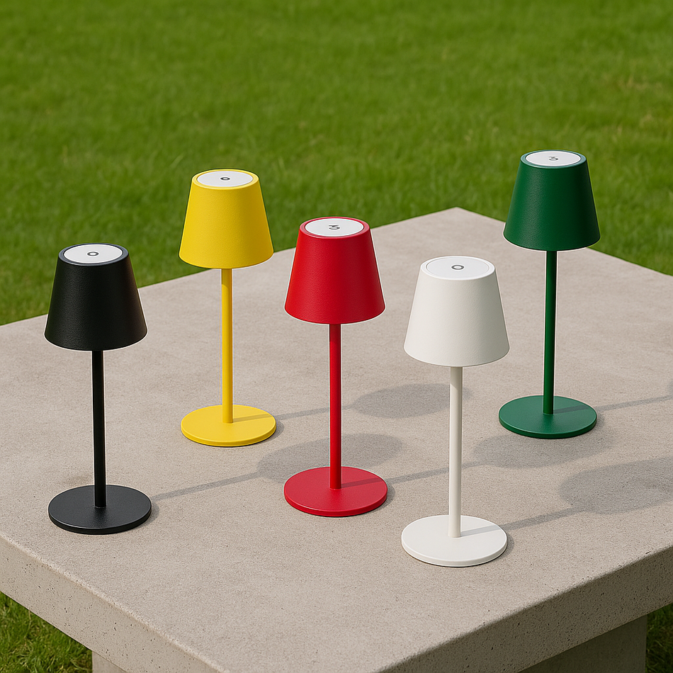 LED Außen-Tischleuchte | für Innen und Außen | Grün Gelb Braun Schwarz Rot Grau | IP54 | Wetterfest | Modernes Design
