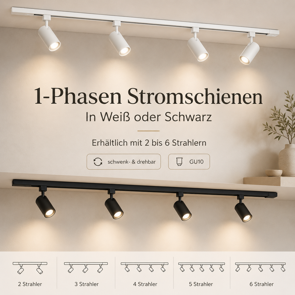 Starter-Set 1-Phasen-Stromschienensystem LUMEO  1 m oder 1,5 m, 2 – 4 Strahler GU10 230V