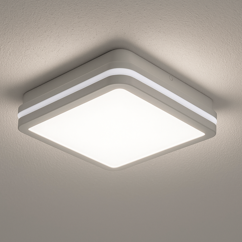 Plafonnier avec détecteur de mouvement pour pièces humides extérieures, carré blanc LED 18W blanc neutre IP54 230V 