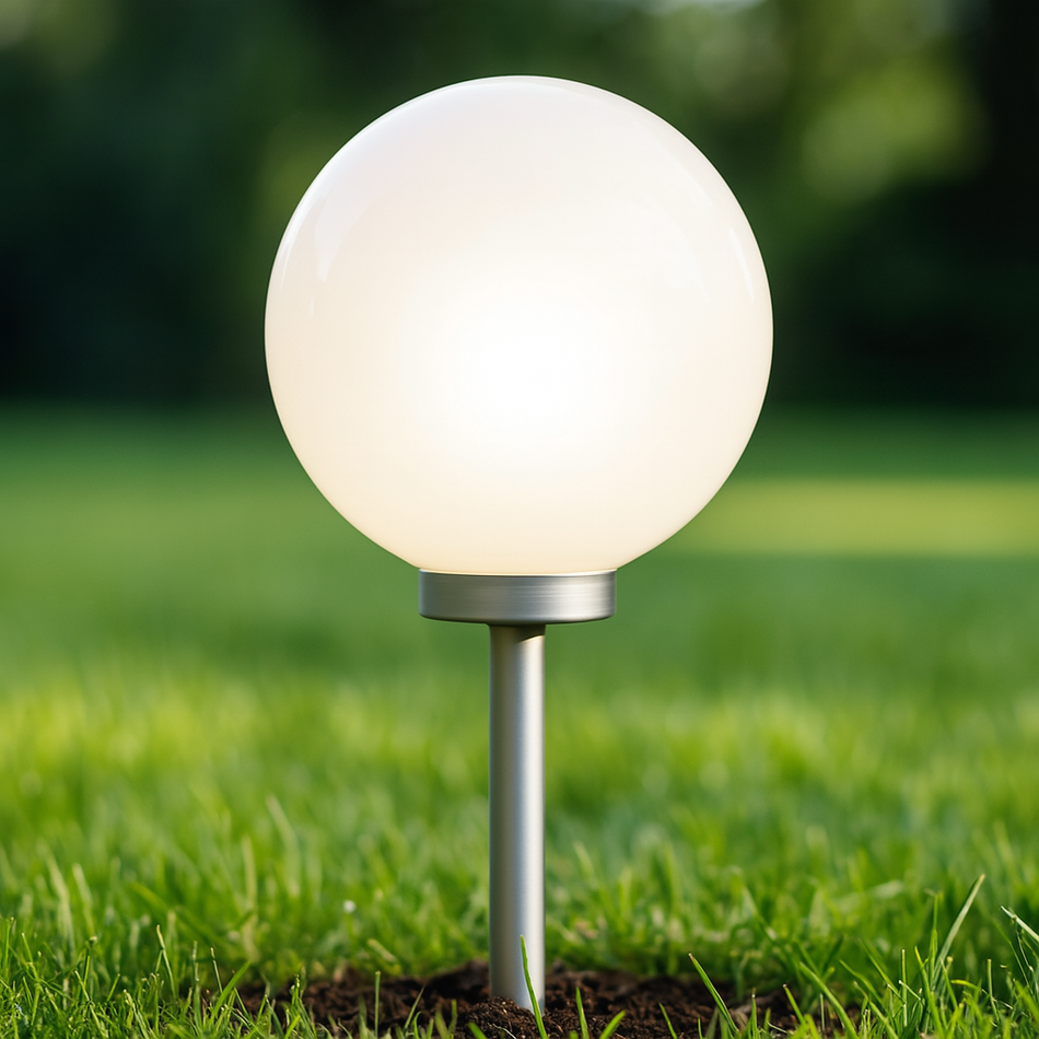LED Solar Gartenlampe Kugel 30cm RGB Weiß-Silber mit Erdspieß + Fernbedienung