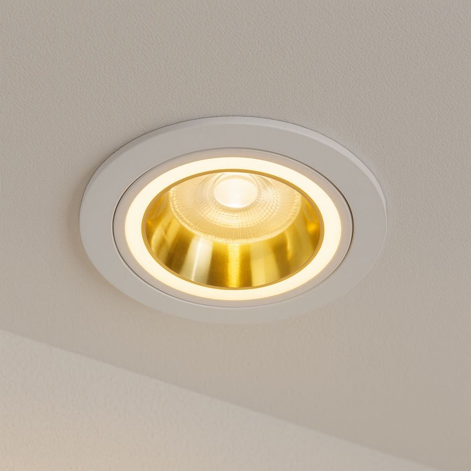 Spot encastrable en aluminium blanc + rond doré avec anneau lumineux GU10 230V