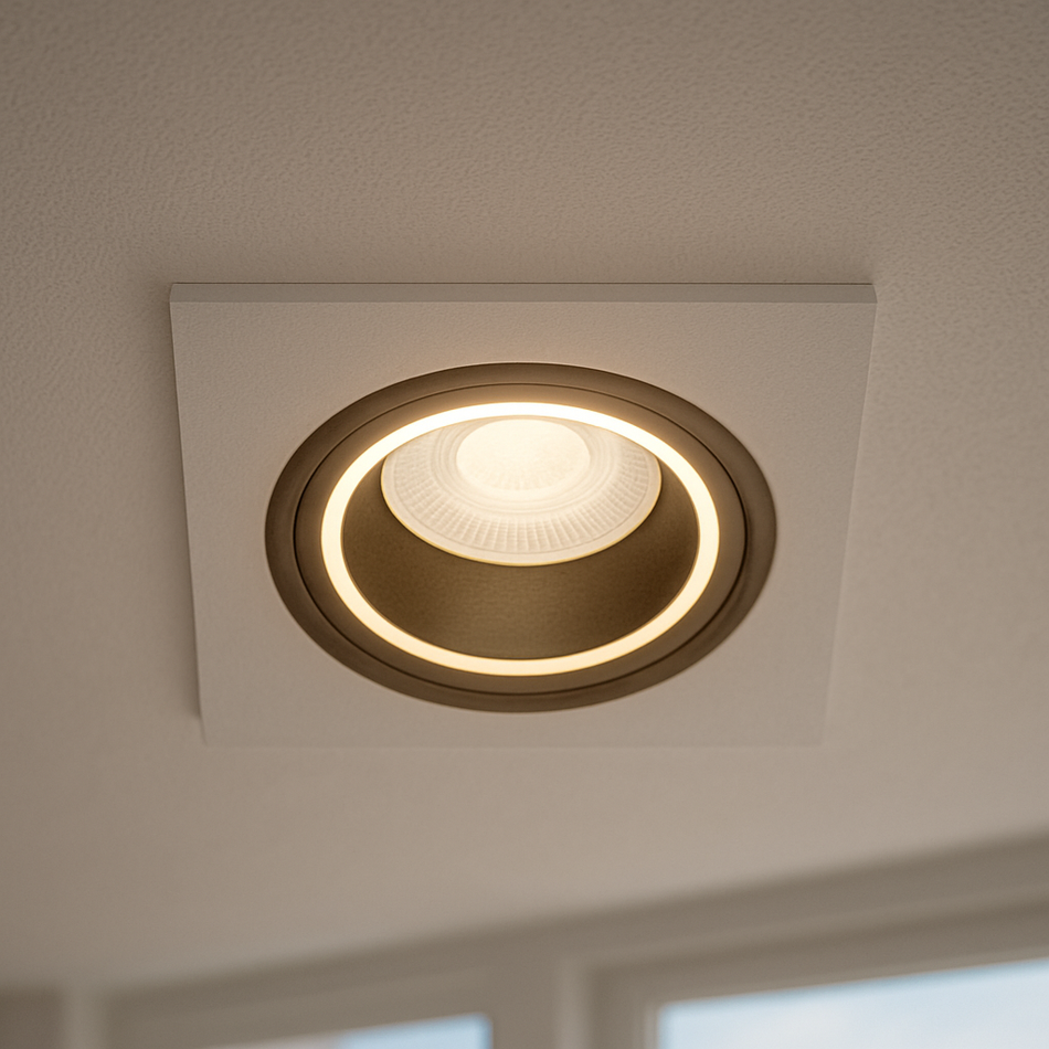 Spot encastrable en aluminium blanc + carré noir avec anneau lumineux GU10 230V