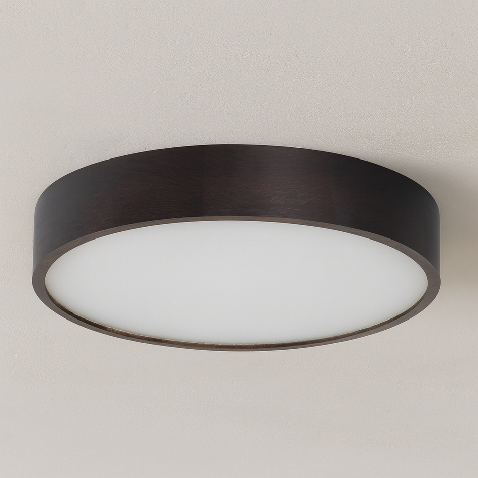 Deckenleuchte aus Holz und Satiniertem Glas Ø 47.5cm Sonoma Eiche Wenge Weiß Matt  IP20 E27 230V