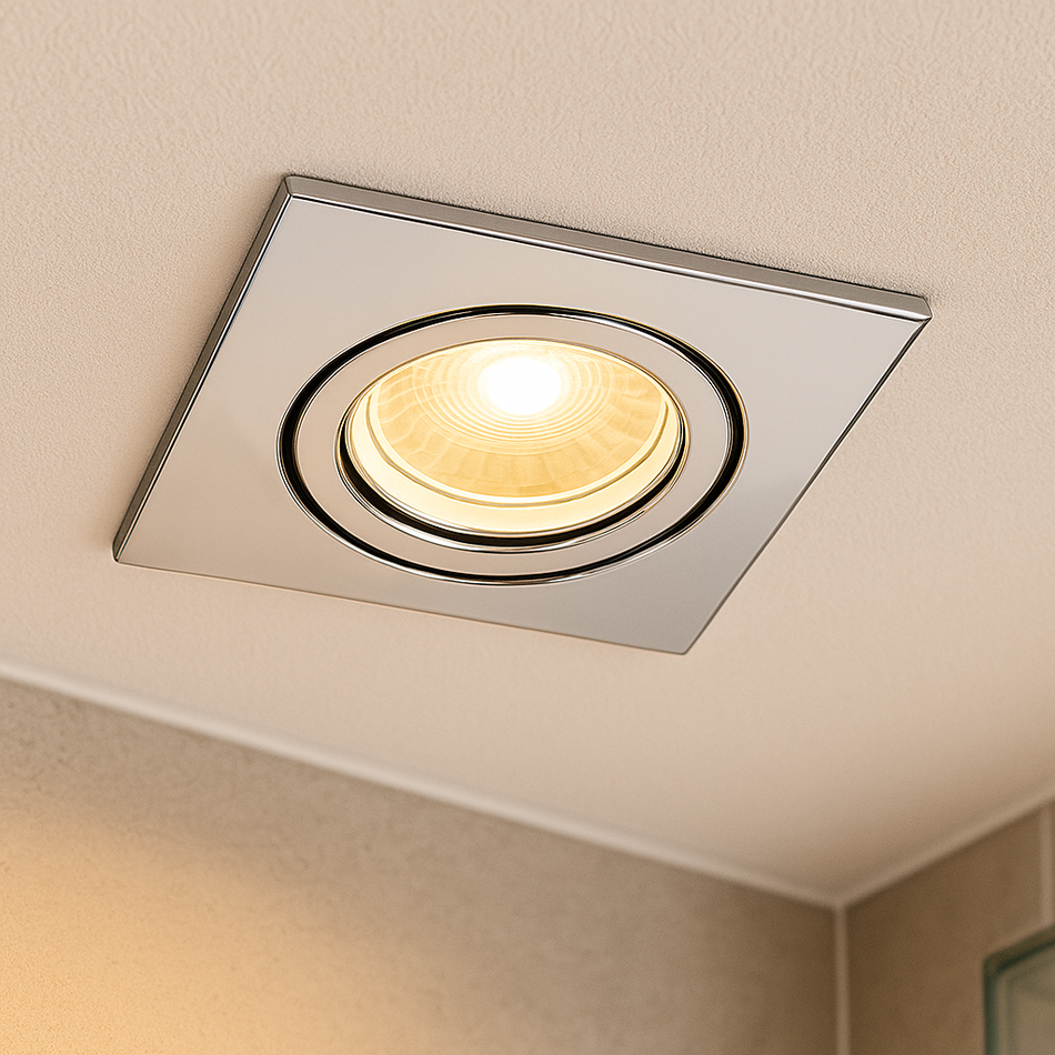 LED Einbaustrahler für außen und innen | Eckig 90mm x 90mm | Aluminium | IP44 | inkl. GU10 Fassung 230V | extra-flach | dimmbar