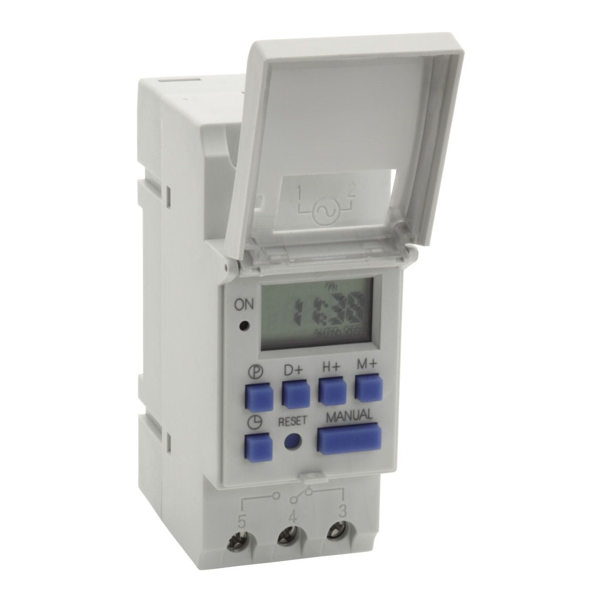 Digital power timer with LCD display, for TH35 JVT3 / IP20 / 230V