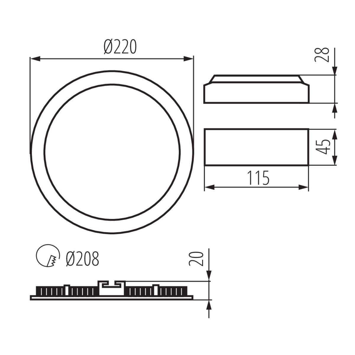 LED recessed spotlight made of plastic round Ø220mm IP44/20 18W 230V