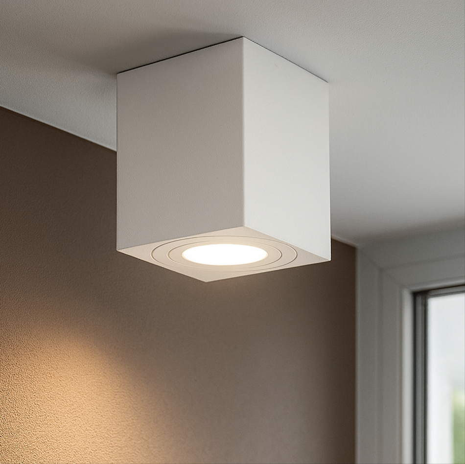 Aufbaustrahler aus Aluminium MILANO-Q IP44 Eckig Weiß Silber Schwarz 95mm X 80mm IP44 GU10 230V | Dimmbar