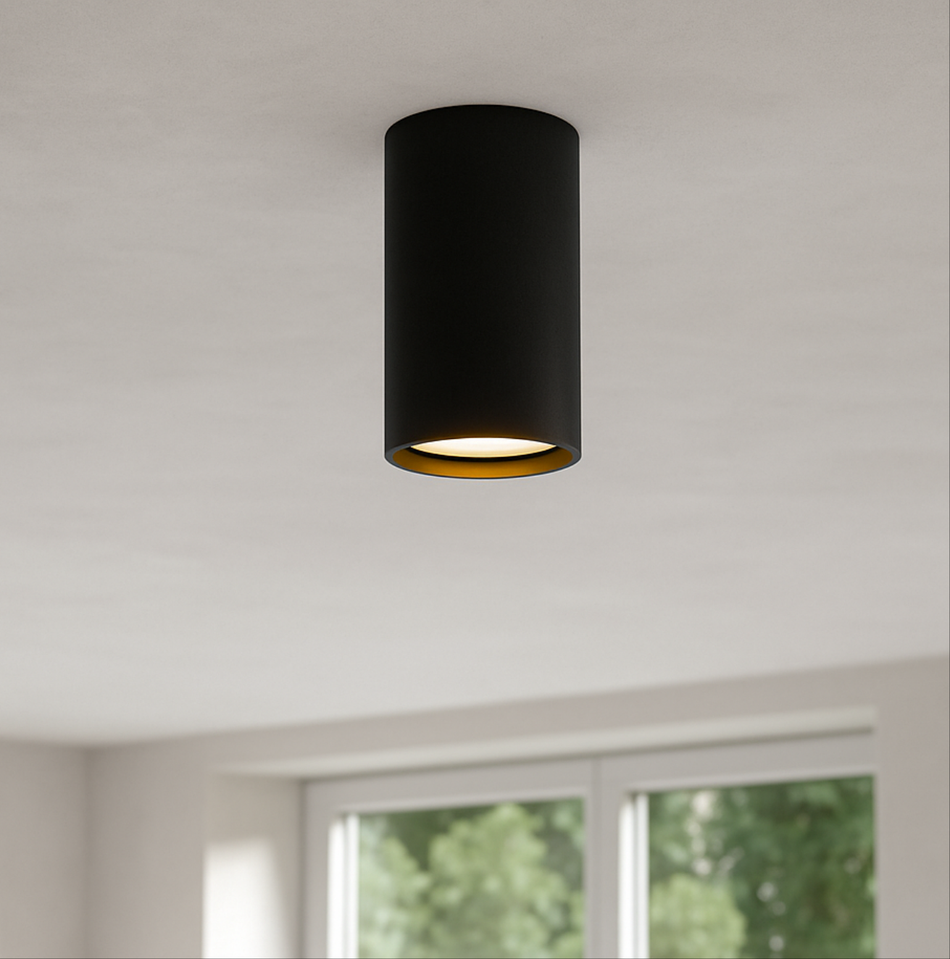 LED Aufbaustrahler Aufbauleuchte Sunny S | Rund | Schwarz-Gold | Ø70x128mm | GU10 | 230V | Dimmbar