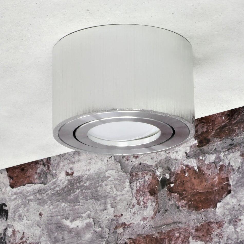 Aufbaustrahler aus Aluminium MILANO SMALL Rund - Silber + LED Modul 5W Neutralweiß Extra-flach IP20 230V