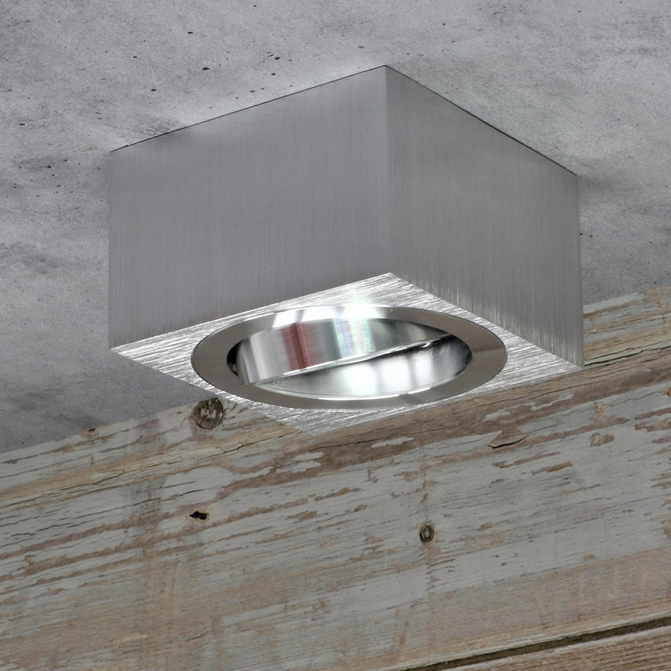 Aufbaustrahler aus Aluminium MILANO SMALL (Eckig  - Silber) + LED Modul 5W oder 7W Extra-flach IP20 230V (F)