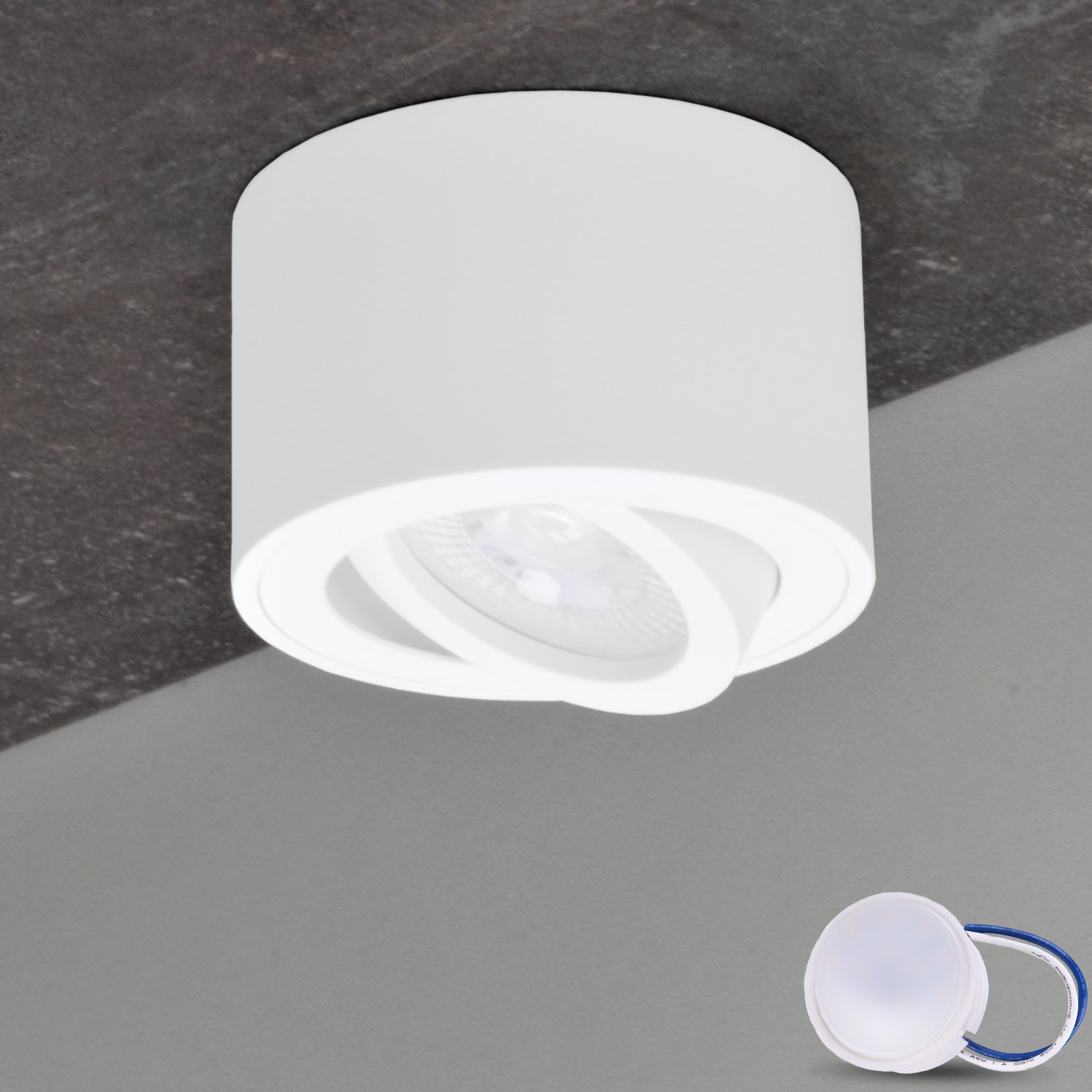 Spot en saillie aluminium MILANO SMALL (rond - blanc mat) + module LED 5W ou 6,5W extra-plat IP20 230V (F) 