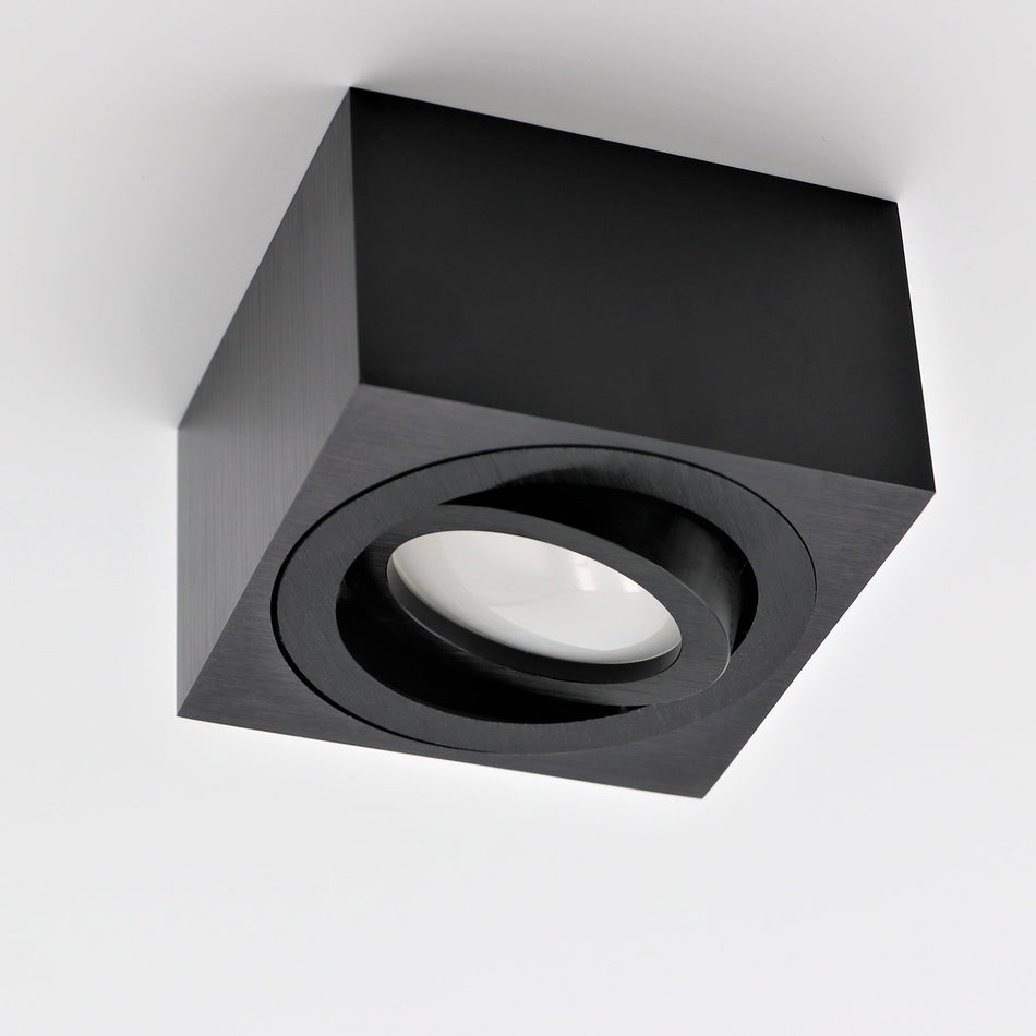 Aufbaustrahler aus Aluminium MILANO SMALL (Eckig - Schwarz) + LED Modul 5W Warmweiß IP20 230V (G)