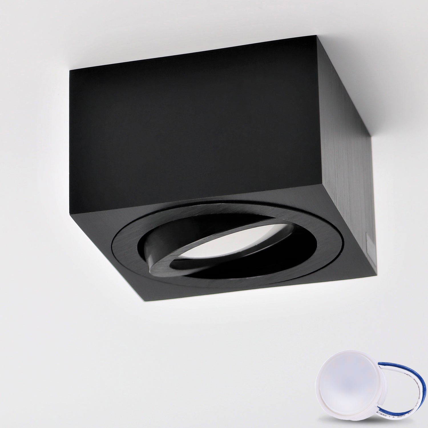 Surface-mounted spotlight made of aluminum MILANO SMALL (square - black matt) + LED module 5W or 6.5W extra-flat IP20 230V (F)