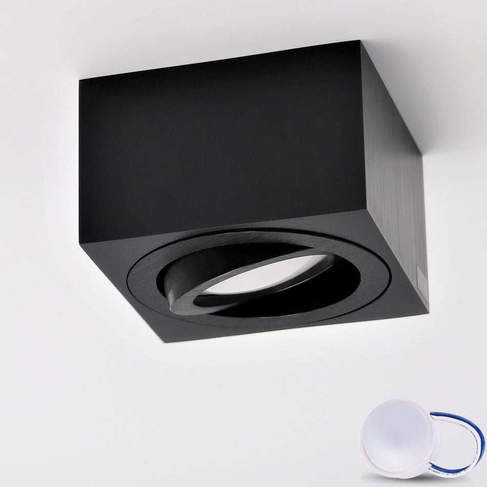 Spot en saillie en aluminium MILANO SMALL (carré - noir mat) + module LED 5W ou 6,5W extra-plat IP20 230V (F)