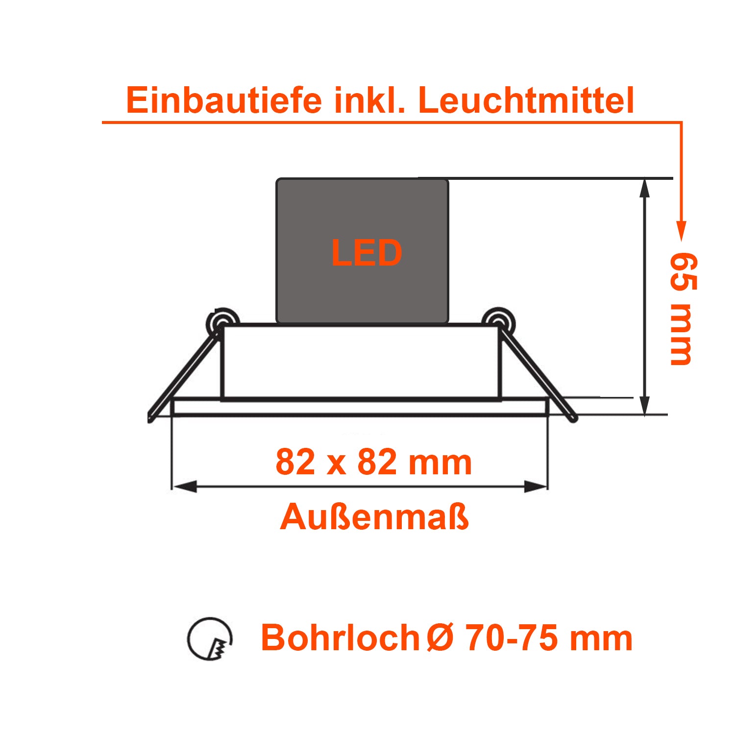 LED recessed spotlight Cosmo | Square | Pivoting | Aluminium | Matt black | 82x82mm | GU10 | 230V