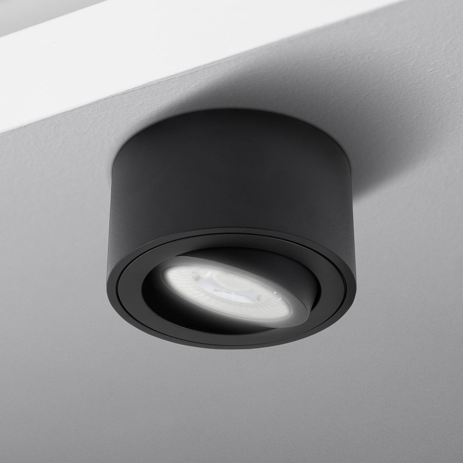 LED Aufbaustrahler Flach Milano Small | Rund Ø80mm | Schwarz | inkl. LED 3W 5W 7W Warmweiss o. Neutralweiss | Aluminium |230V