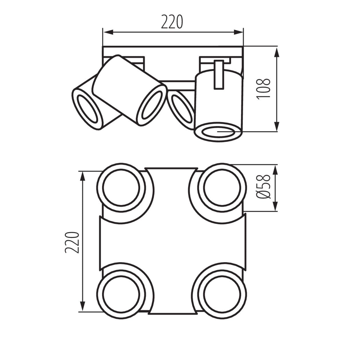 Plafonnier 4 lampes blanc orientable horizontalement et verticalement max. 4 x 35W GU10 IP20 230V