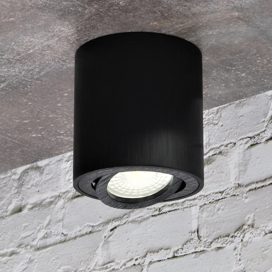 LED Aufbauleuchte 6.2W Dimmbar MILANO Rund Alu-Schwarz GU10 230V