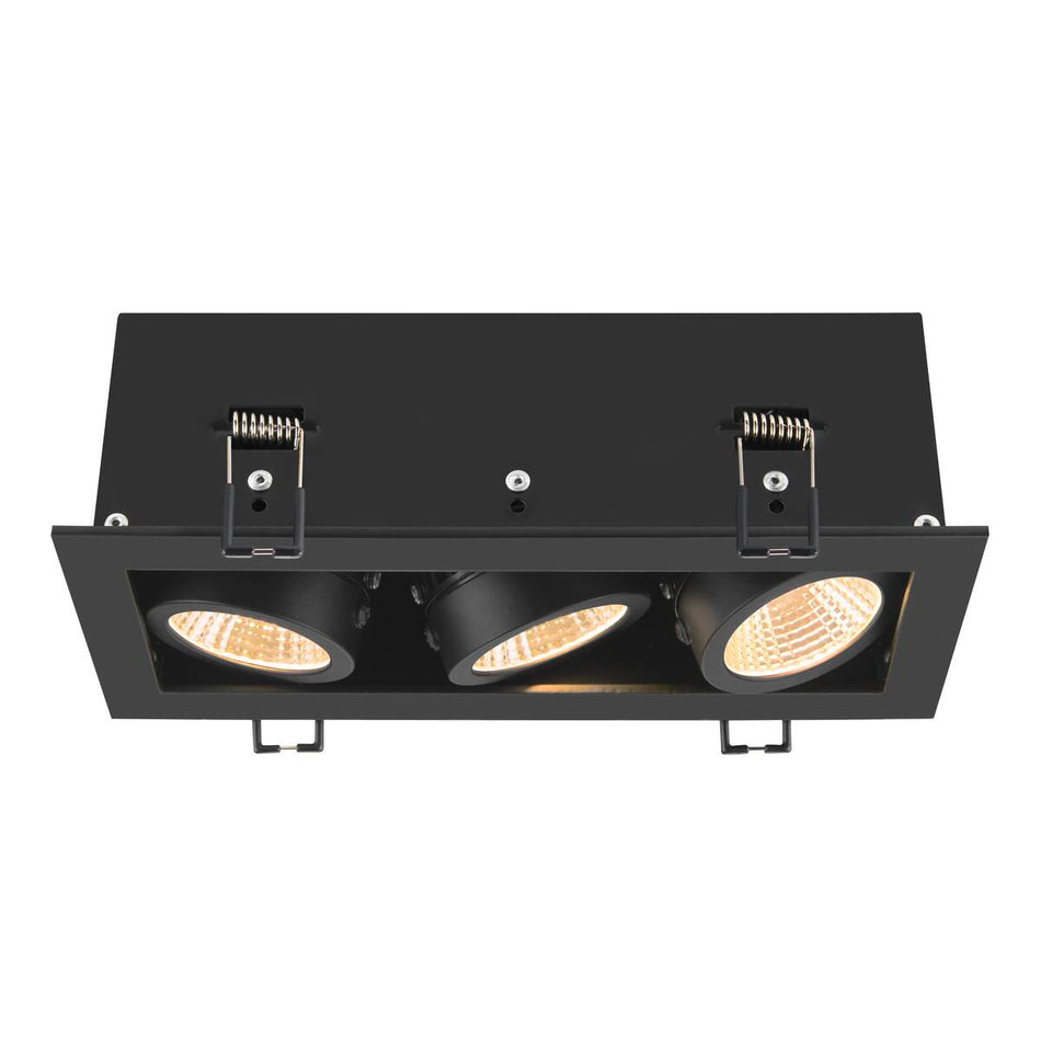 Plafonnier encastré Kadux Triple 3000K 38° Ip 20 Carré Noir