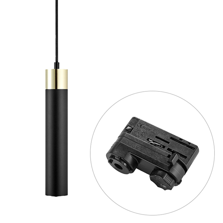 LED Pendelleuchte Schwarz-Messing | inkl. 3-Phasen Stromschienen-Adapter | inkl. GU10 Fassung und 180cm Kabel | 230V