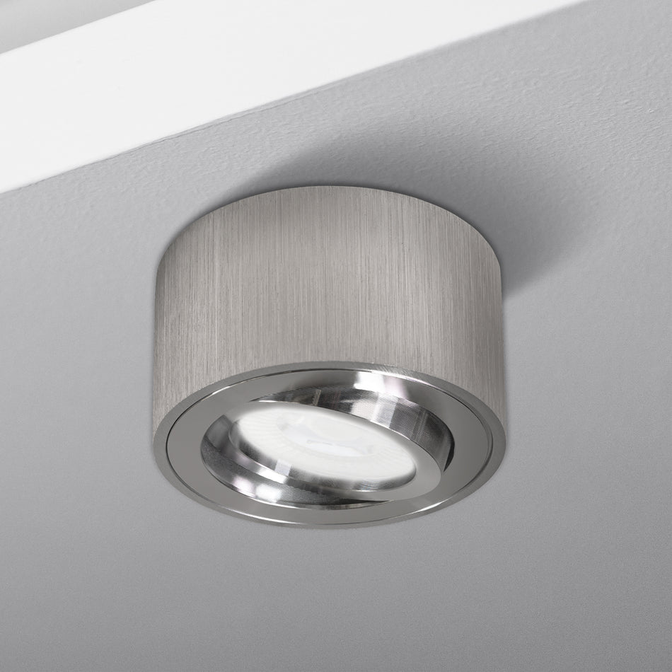Aufbaustrahler aus Aluminium MILANO SMALL Rund - Silber + LED Modul 5W Neutralweiß Extra-flach IP20 230V