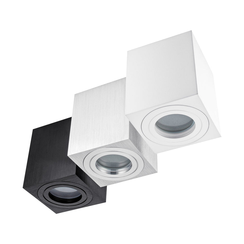 Aufbaustrahler aus Aluminium MILANO-Q IP44 Eckig Weiß Silber Schwarz 95mm X 80mm IP44 GU10 230V