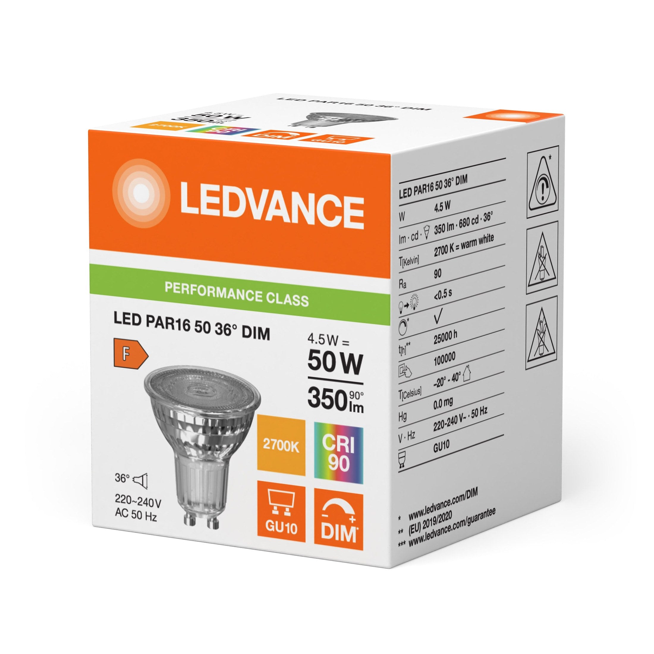 LED Leuchtmittel GU10 Dimmbar 4,5W = 50W 350lm 2700K Warmweiß 36°