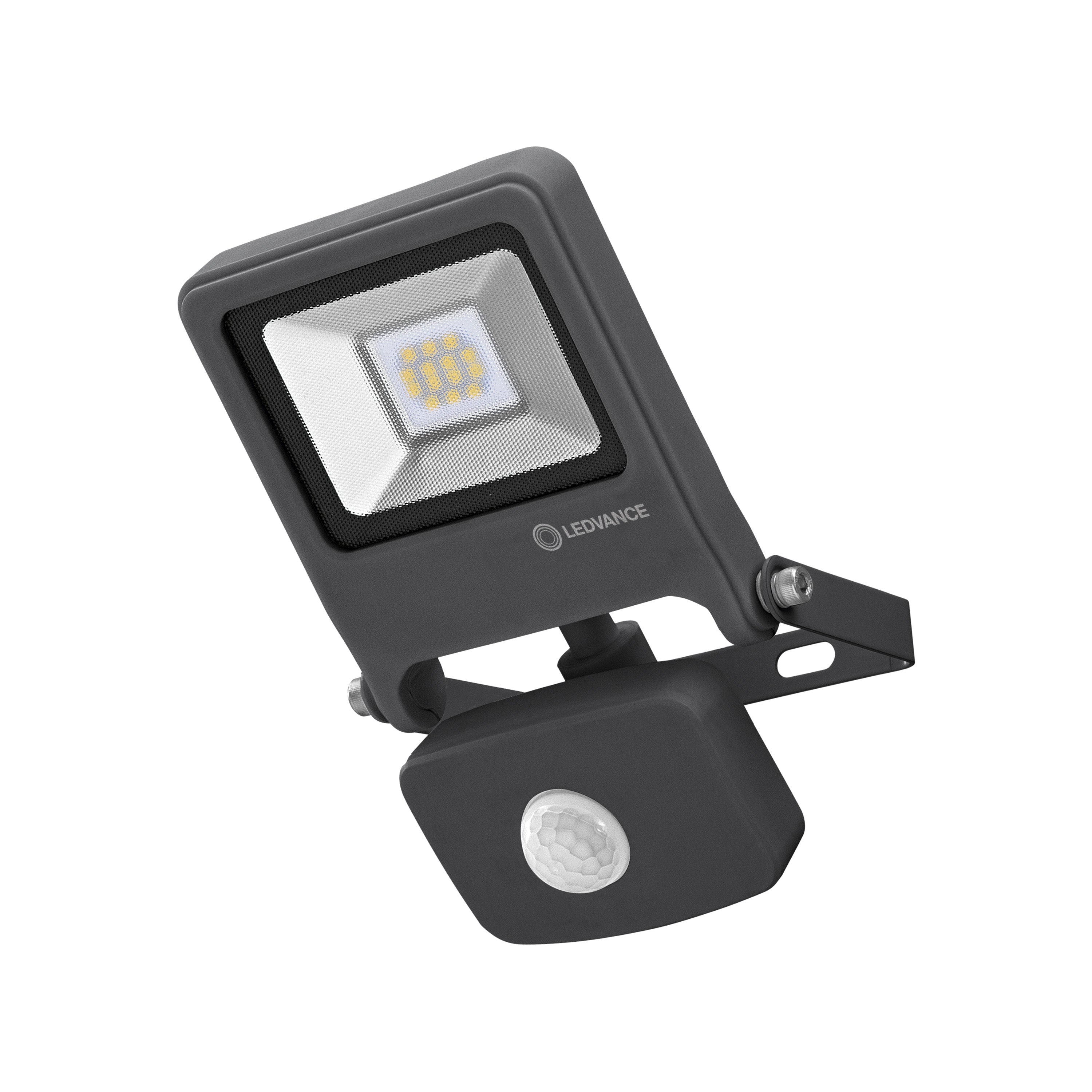 LED floodlight 10W – 800lm, 3000K or 4000K, IP65, grey, with motion detector, LEDVANCE Floodlight Endura