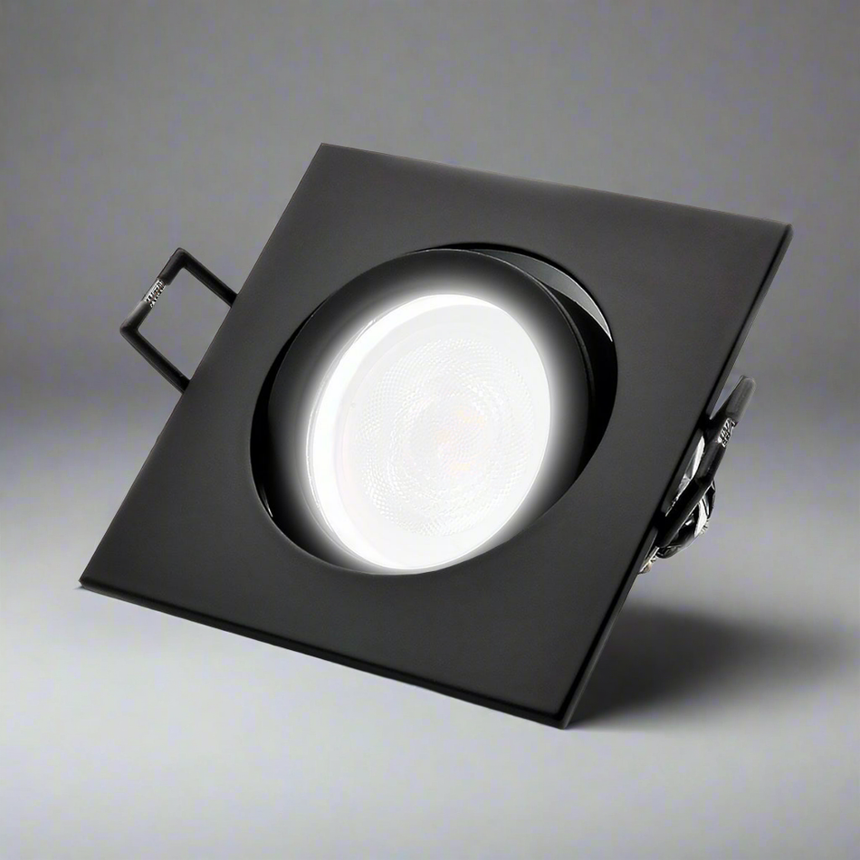 LED Einbaustrahler Cosmo | Eckig | Schwenkbar | Aluminium | Schwarz Matt | 82x82mm | inkl. GU10 Fassung | 230V | extra-flach | dimmbar