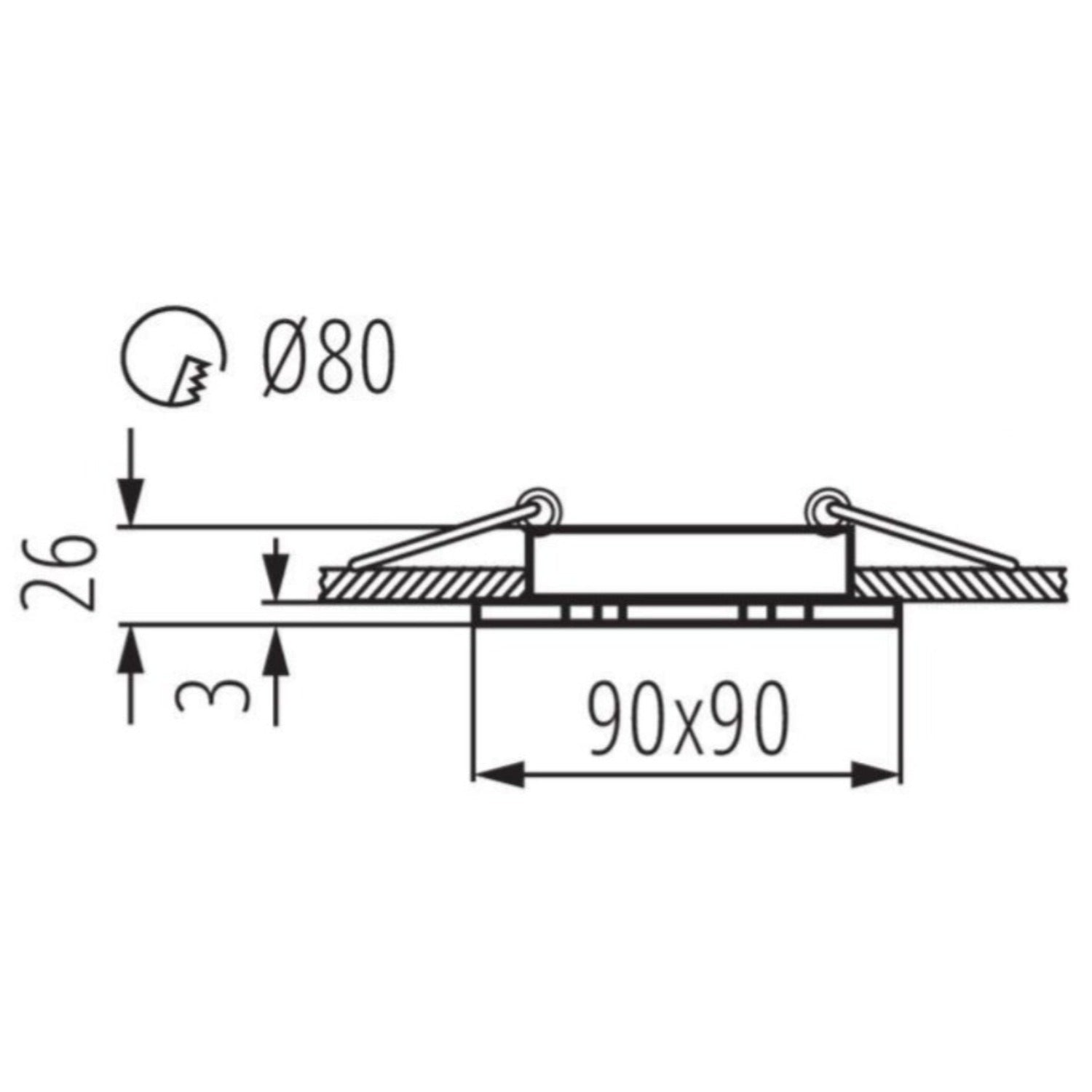 Recessed aluminum spotlight square 90mm x 90mm IP20 GU5.3 GU10 12V 230V 