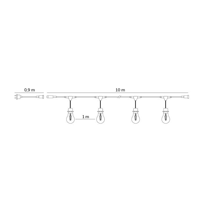 LED Lichterkette 10m – 10x1W E27 warmweiß, wetterfest & erweiterbar IP44 inkl. Leuchtmittel