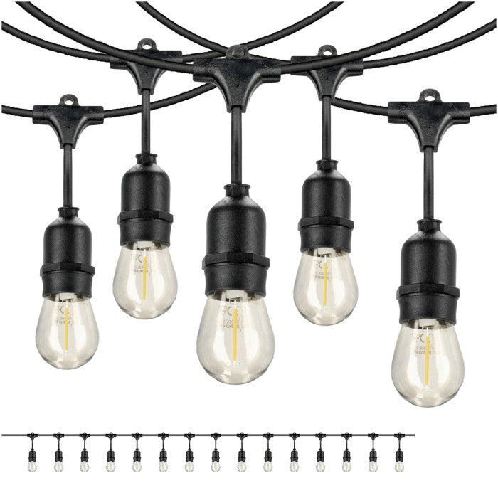 LED Lichterkette 15m – 15x1W E27 Warmweiß, wetterfest & erweiterbar IP44 inkl. 15x Leuchtmittel