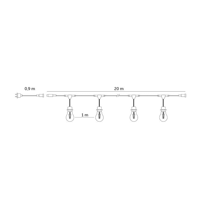 LED Lichterkette 20m – 20x1W E27 Warmweiß, wetterfest & erweiterbar IP44 inkl. Leuchtmittel