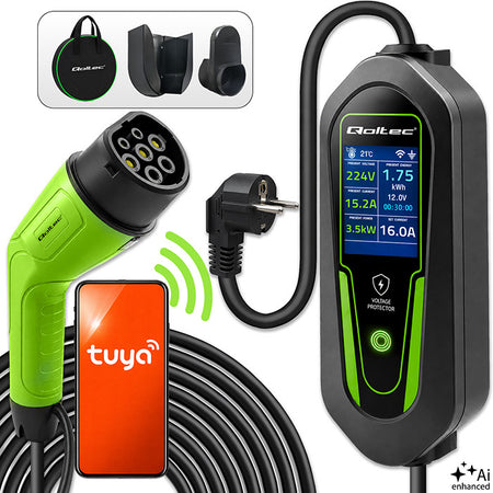 Qoltec mobile EV-Ladestation Typ 2 3,5 kW Schuko 16A WiFi 5 m - Bild 1