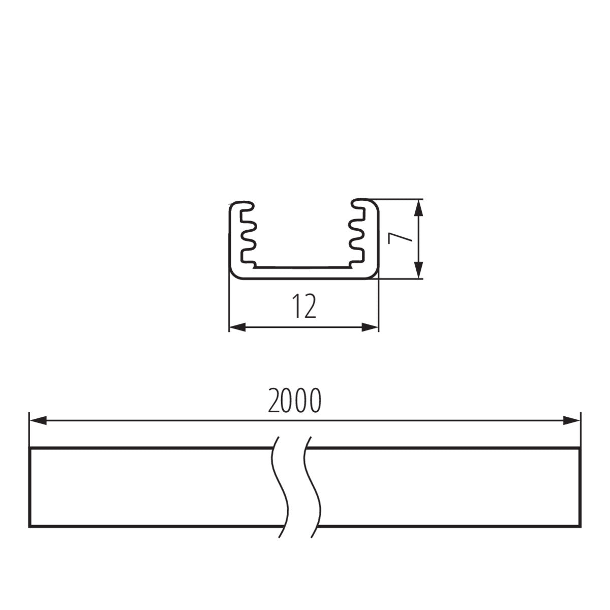 Kanlux PROFILO B 26540 Maßzeichnung 2000 x 12 x 7 mm