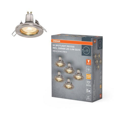 LEDVANCE 5er Set Einbaustrahler GU10 gebürsteter Nickel mit Verpackung