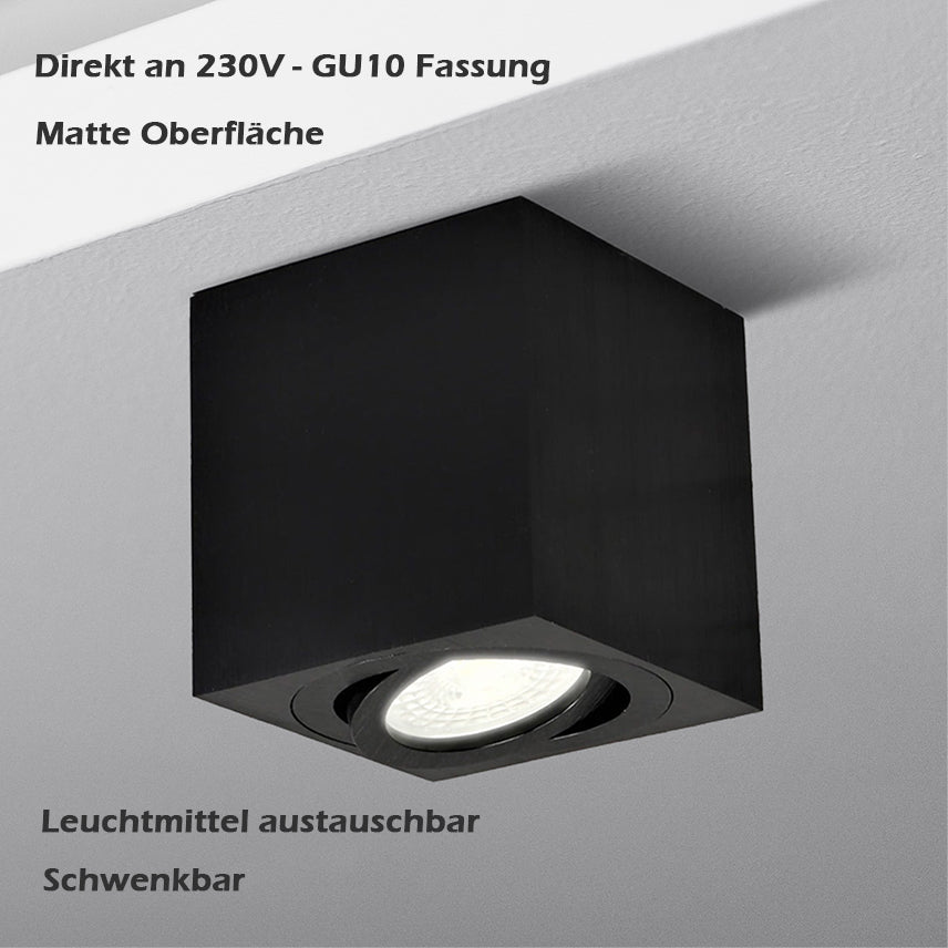 LED Aufbauleuchte Milano 6W | Warmweiß | Eckig | Alu-Schwarz | GU10 | 230V