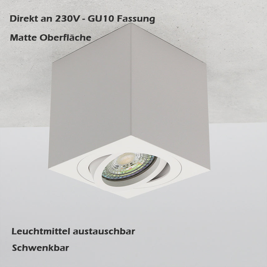 LED Aufbauleuchte Milano | Eckig | Schwenkbar | Weiß | GU10 | 230V | Innenbeleuchtung