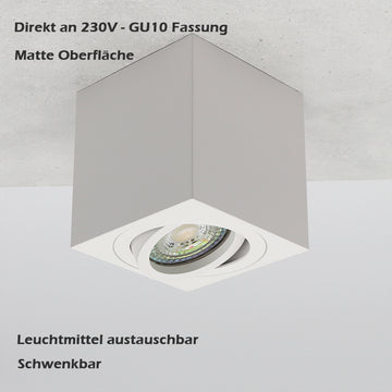 Plafonnier LED Milano 6,2W | Blanc chaud | Intensité variable | Carré | Blanc mat | GU10 | 230V