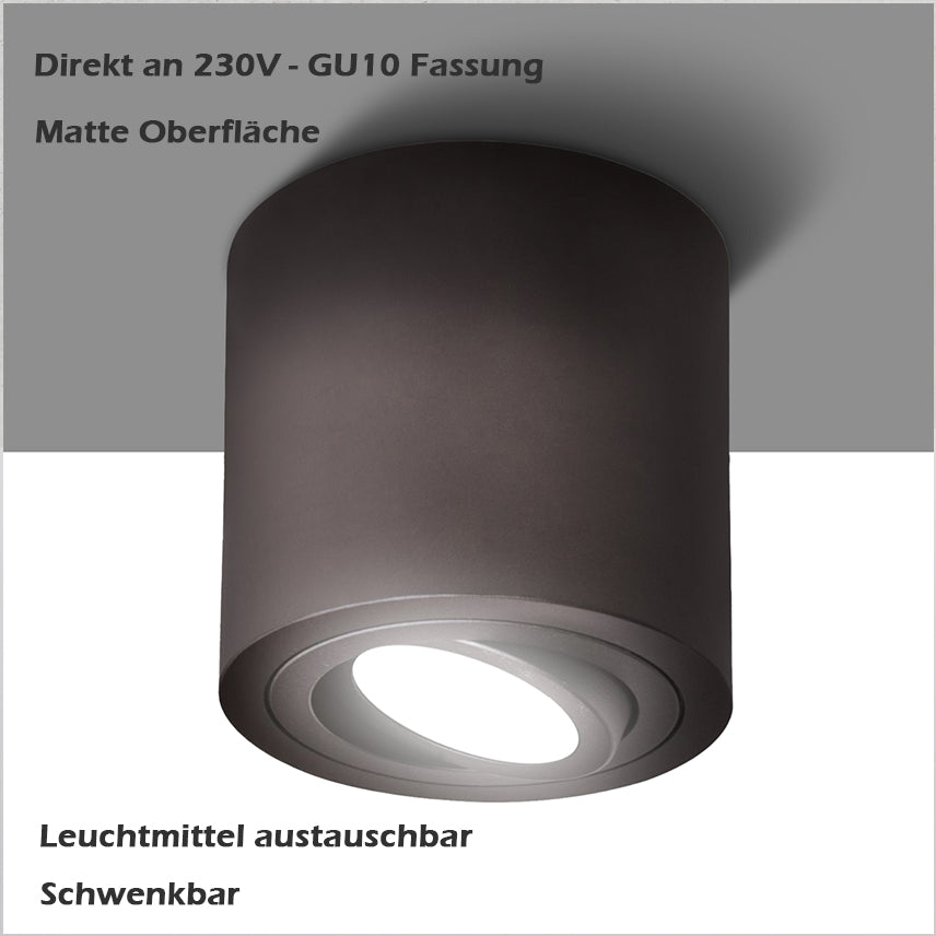LED Aufbaustrahler aus Aluminium | MILANO | Rund - Schwarz-Matt|  inkl. LED | Warmweiß o. Neutralweiß | IP20 | GU10 | 230V | Dimmbar