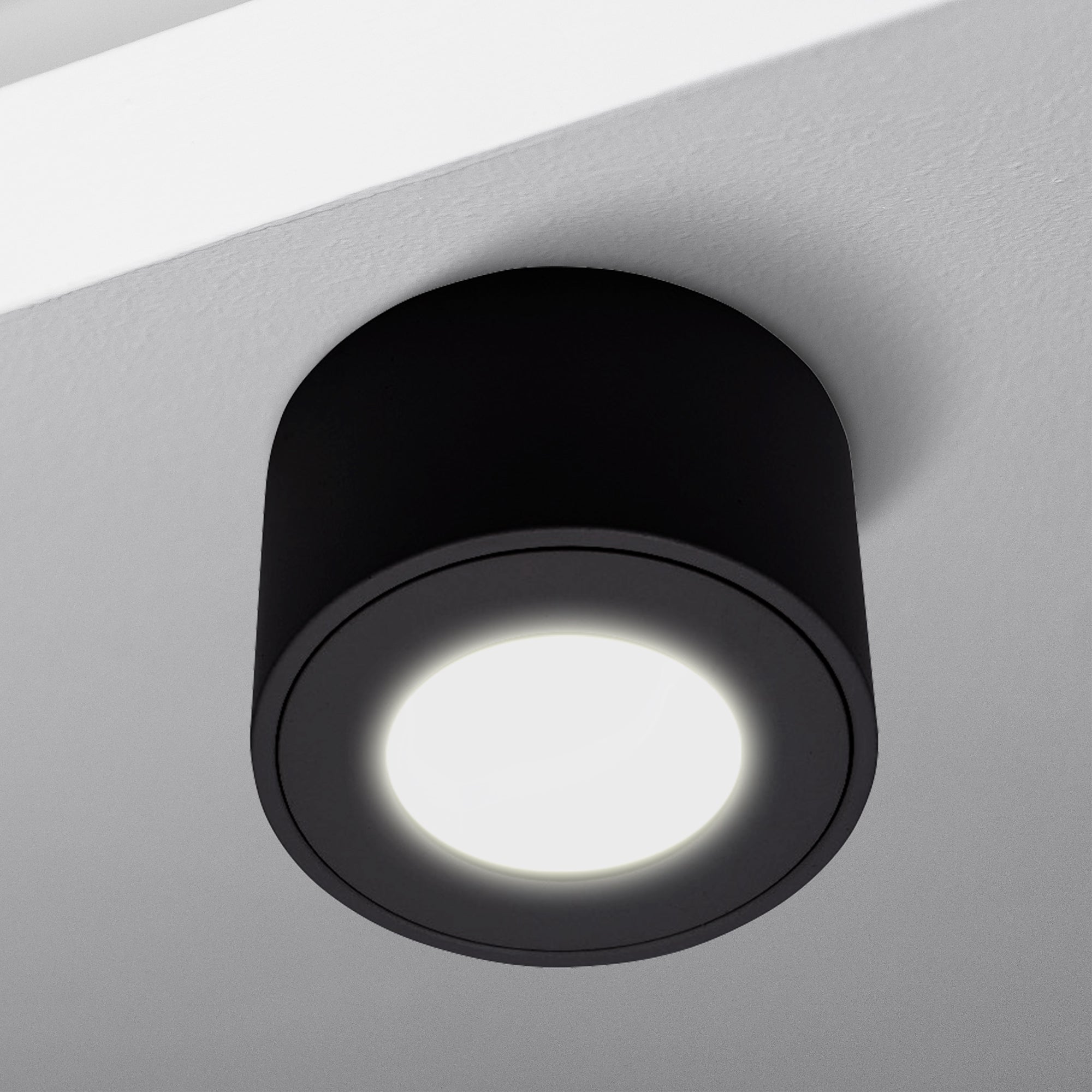 Aufbaustrahler aus Aluminium MILANO SMALL Rund - Schwarz-Matt + LED Modul 5W Neutralweiß Extra-flach IP44 230V