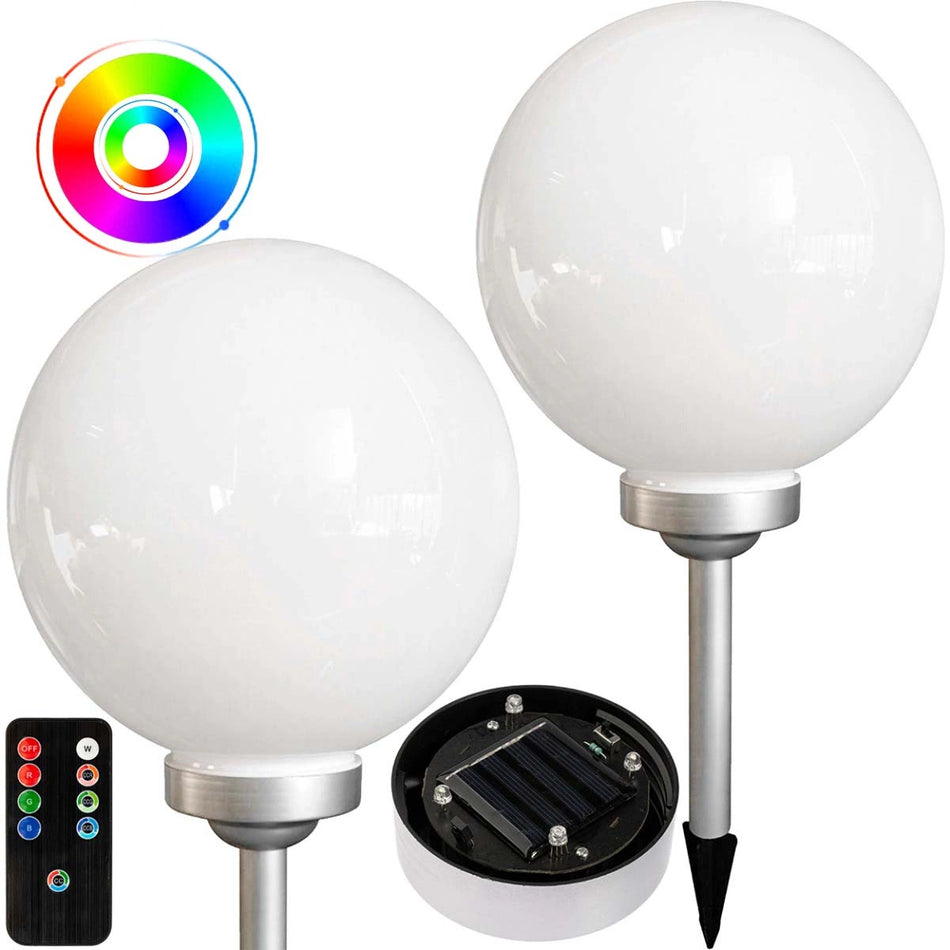 LED Solar Gartenlampe Kugel 30cm RGB Weiß-Silber mit Erdspieß + Fernbedienung
