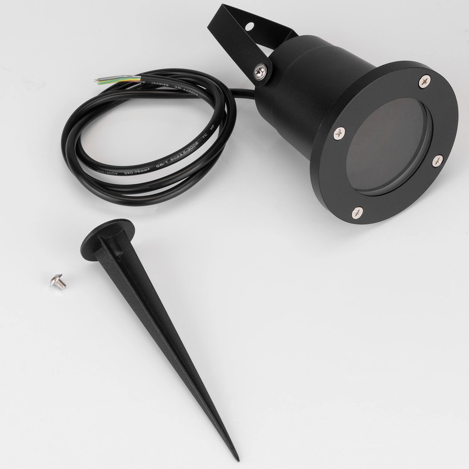 Gartenleuchte HORTI – LED GU10, IP65 Wasserdicht, Schwarz, mit 25 cm Kabel, mit Erdspieß