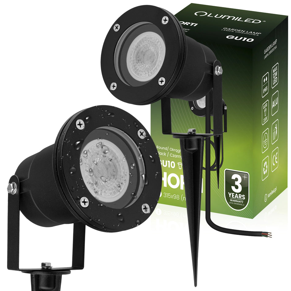 Lampe de jardin HORTI - LED GU10, étanche IP65, noire, avec câble de 25 cm, avec piquet de terre