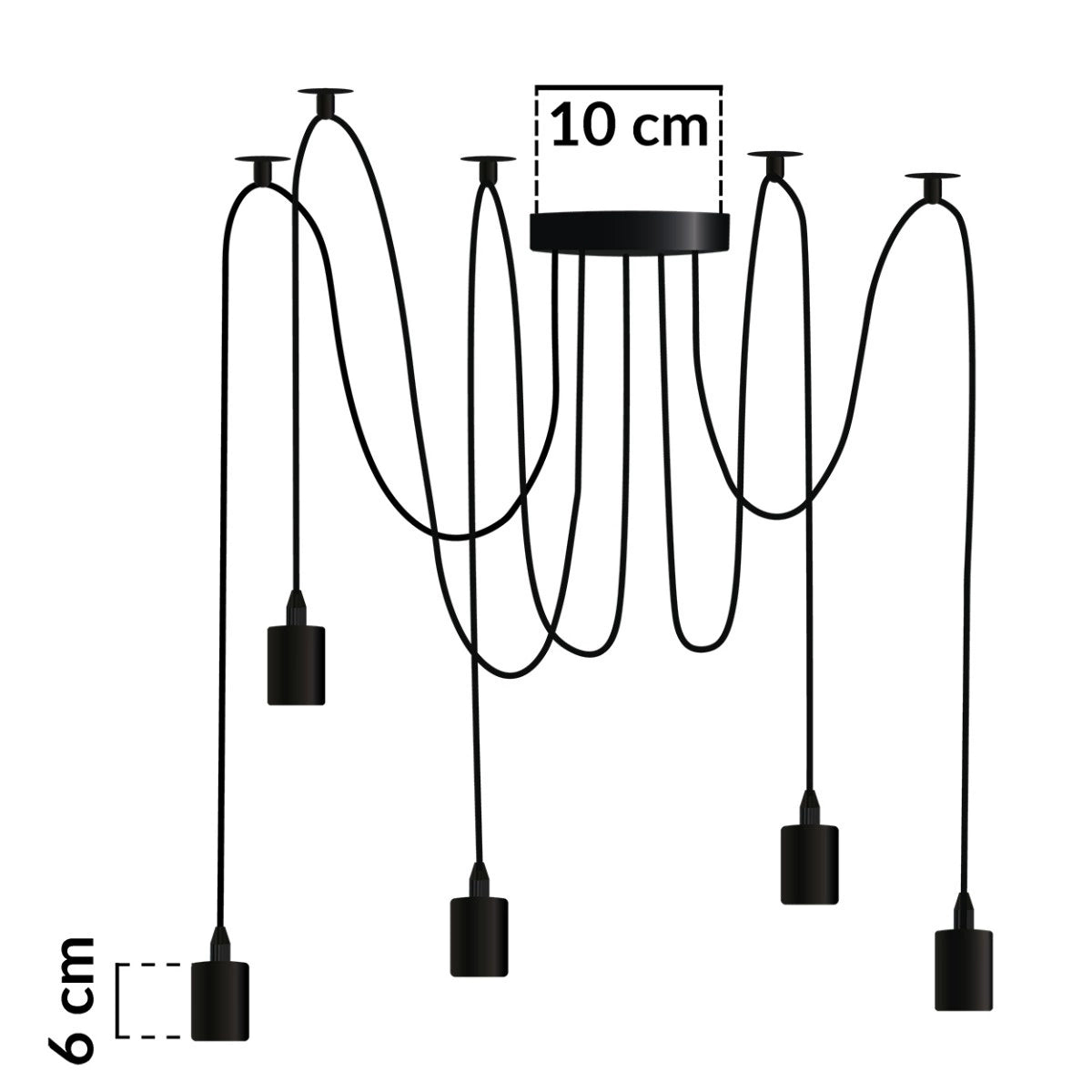 Modern pendant and ceiling light ARANE with 5 arms – Ideal for LED | 5x E27 socket | without bulb