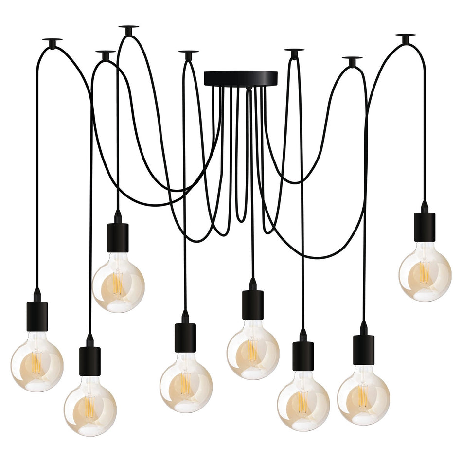 Moderne Pendel- und Deckenleuchte ARANE mit 8 Armen – Ideal für LED | 8x E27 Fassung | ohne Leuchtmittel