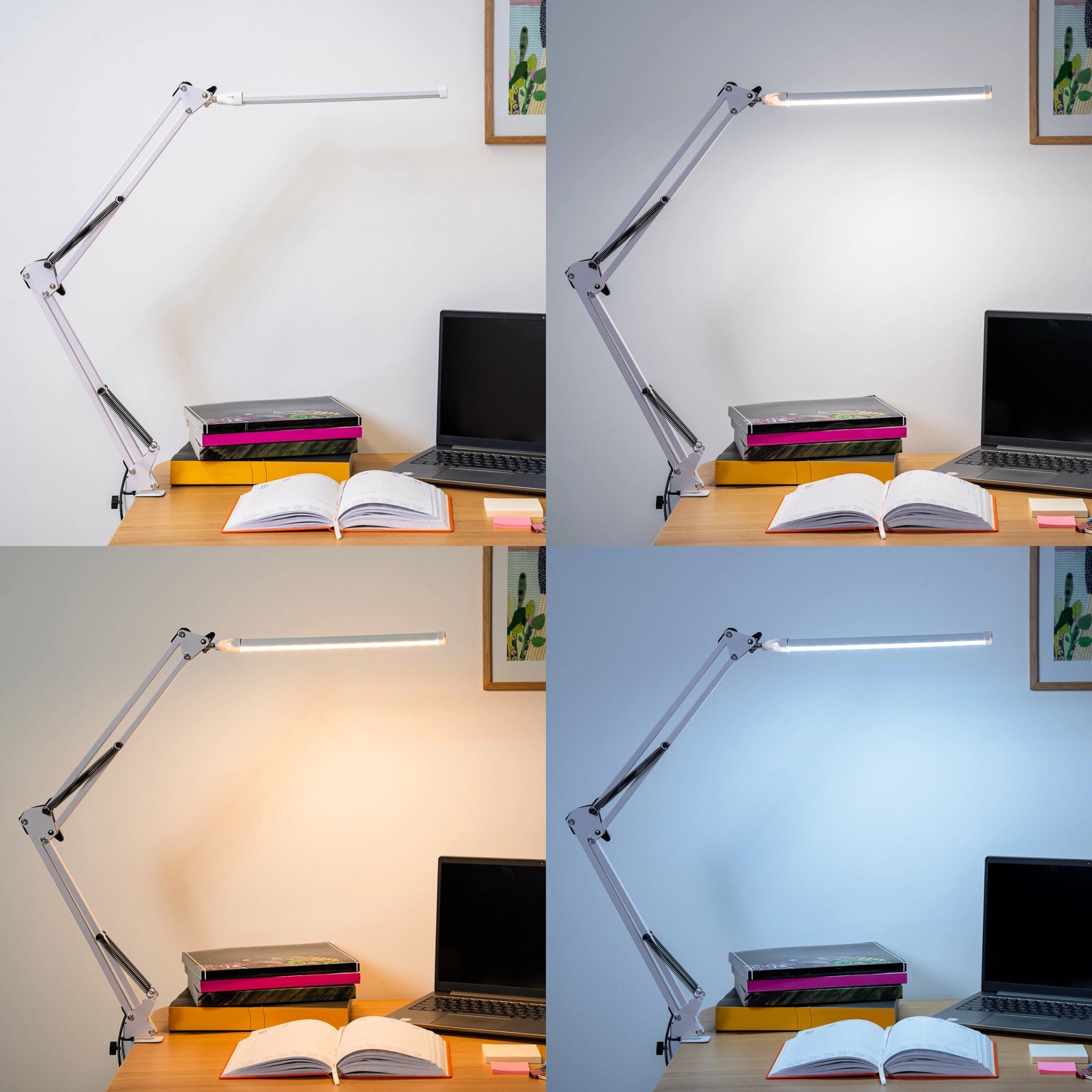 Lampe de bureau LED noire avec pied à pince - 8W, dimmable CCT avec port USB